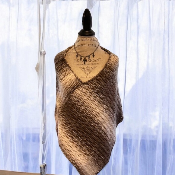 Vintage brown/ashbrown/creamy white poncho/shrug 75%acrylic/25%wool Soft & Warm - Picture 8 of 17
